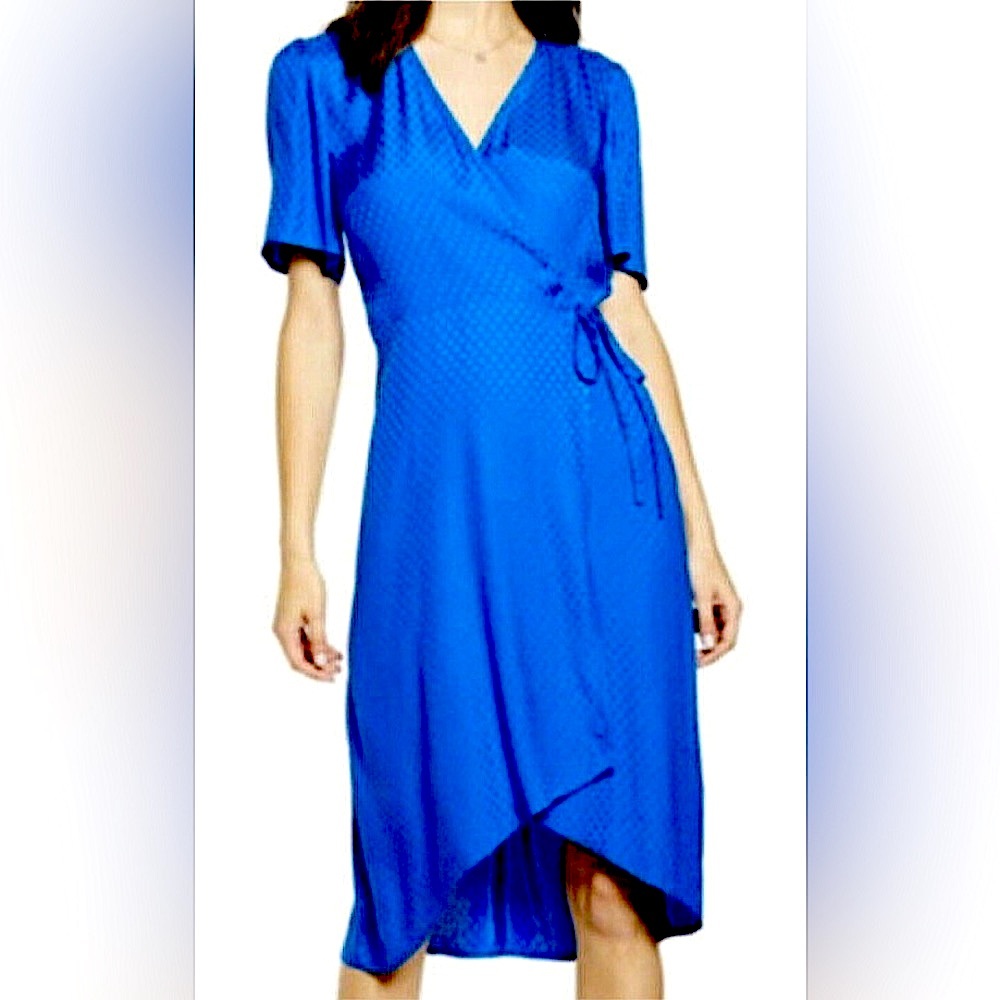 Leith metallic Royal Blue Wrap Dress - size XS